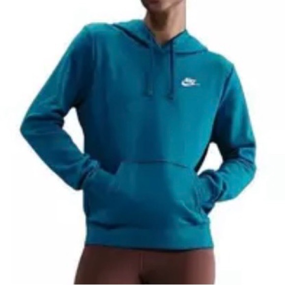 Nike Women's Sportswear Club Fleece Pullover Hoodie -Turquoise/White NWT - Picture 2 of 6